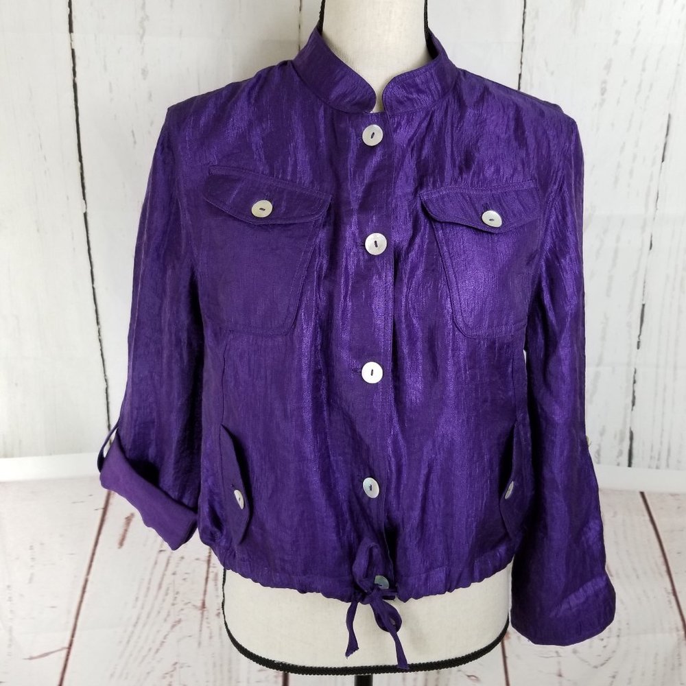 Linear Button Front Jacket Sz PL Petite Purple